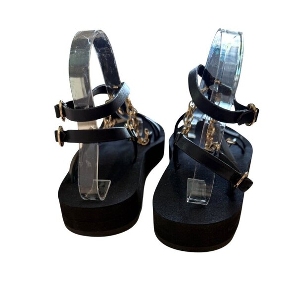 MAJE Frankie Black Gold Chain And Charm-Embellished Leather Sandals Size 9 - Picture 5 of 9
